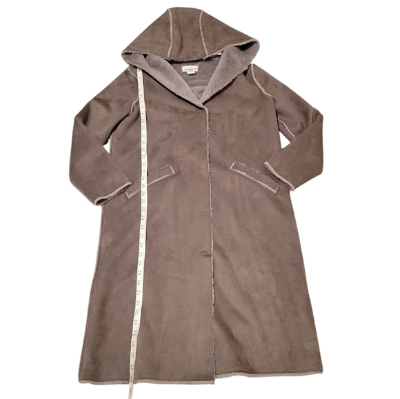For the Republic Long Length Faux Suede Fur Lined Coat with Hood Gray Size Small - Picture 6 of 11